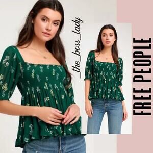 Free People babydoll top floral pleated smock casual lightweight XS